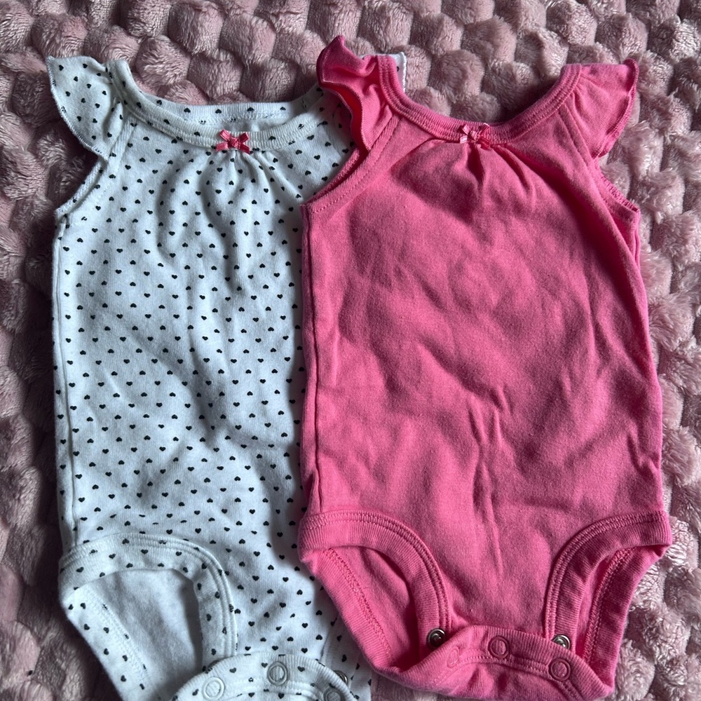 Bundle 2 Carter’s Pink and White Infant Onesie Newborn